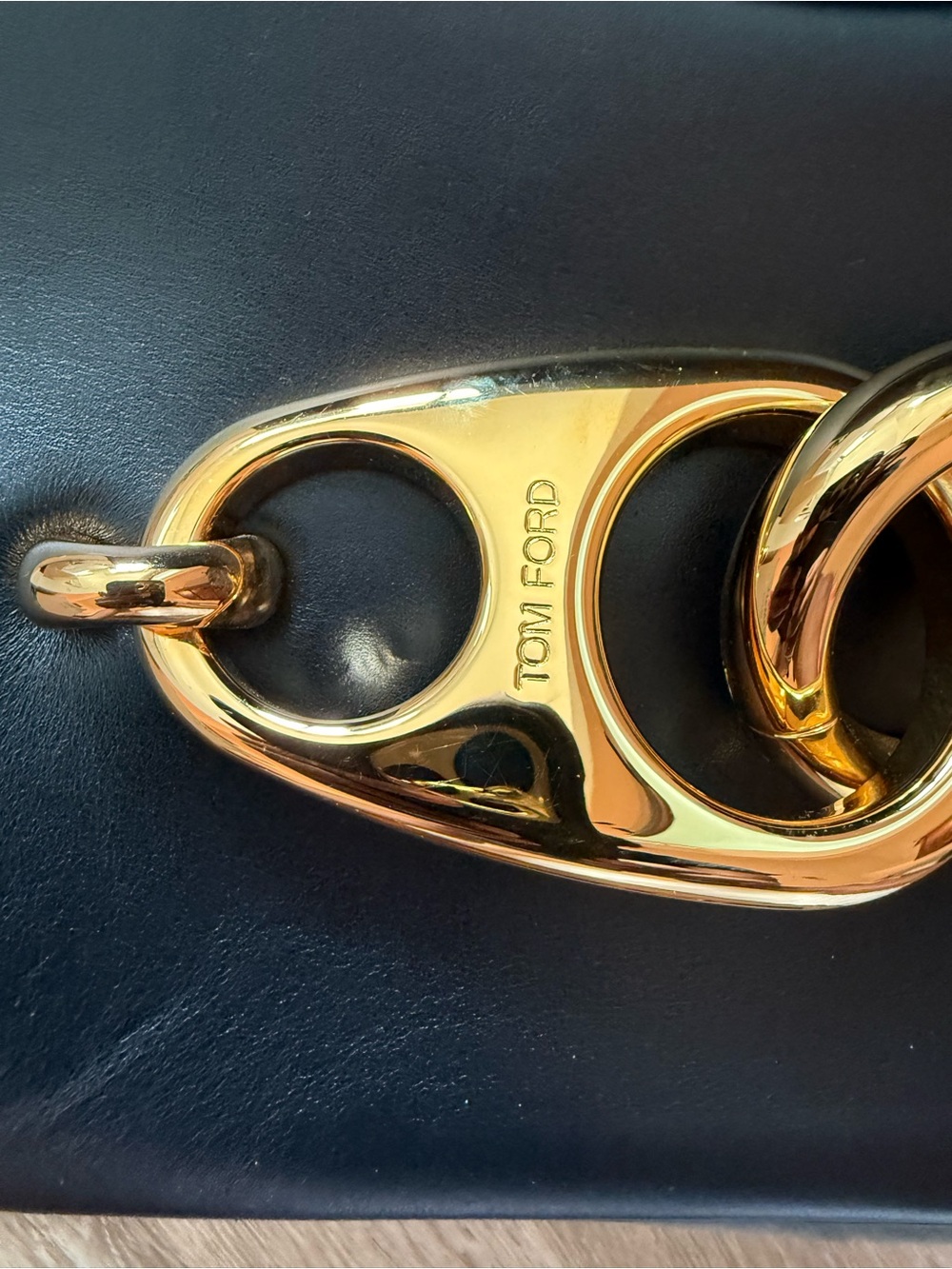 Tom Ford Black Leather Shoulder Bag with Gold Chain Detail